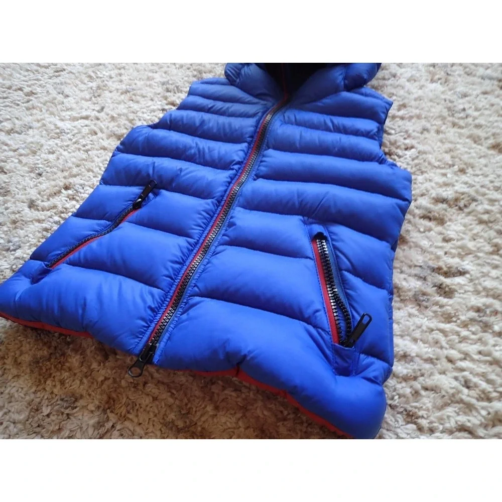 AI Riders On The Storm Puffer Vest Kids 6Y Blue Excellent Goggle Hood‎ Pom-Pom